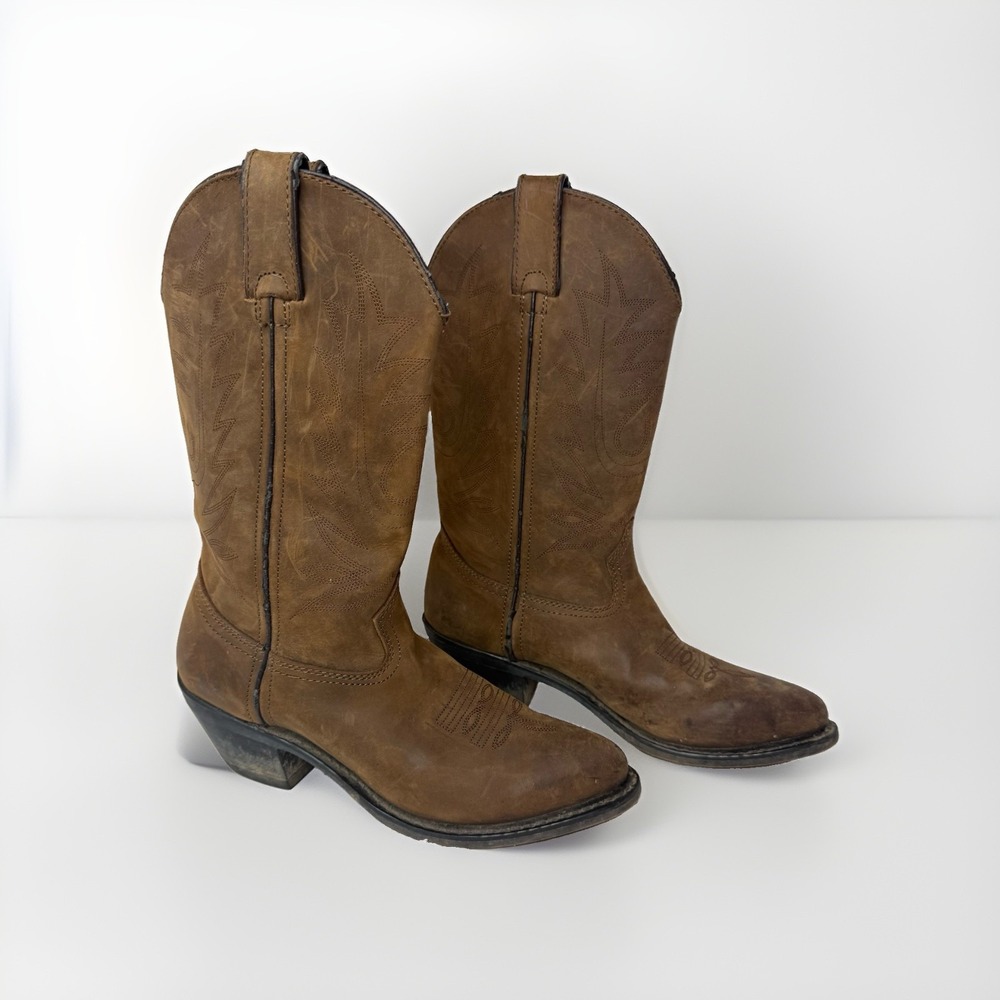 Durango Women's Brown Leather Western Boots Embroidered Pull-On Mid-Calf 6.5M
